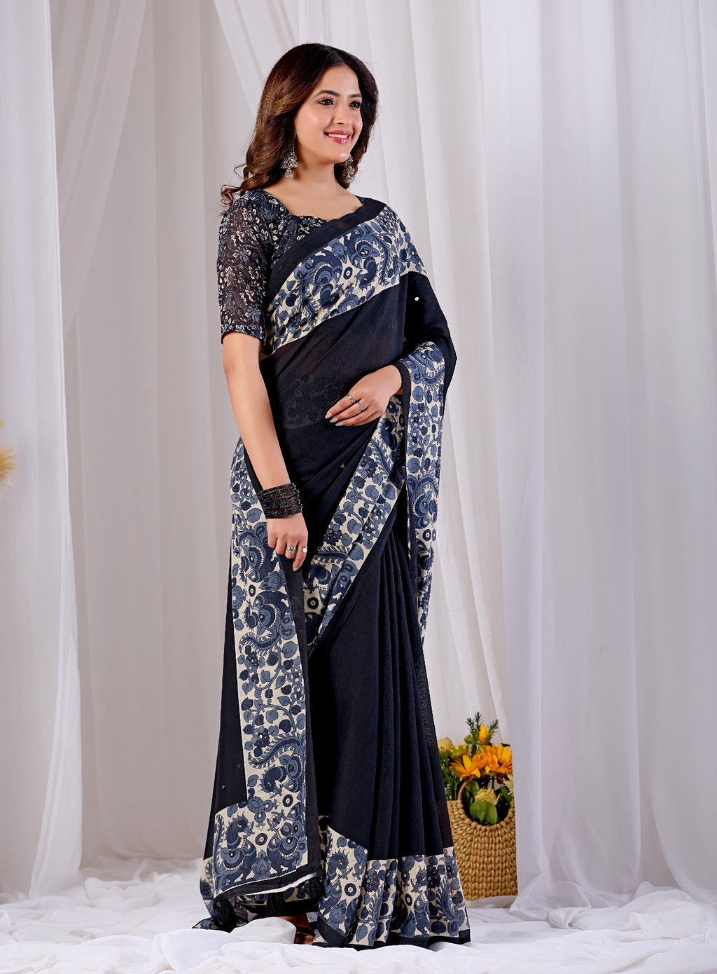 Classy Black Saree with Printed Border