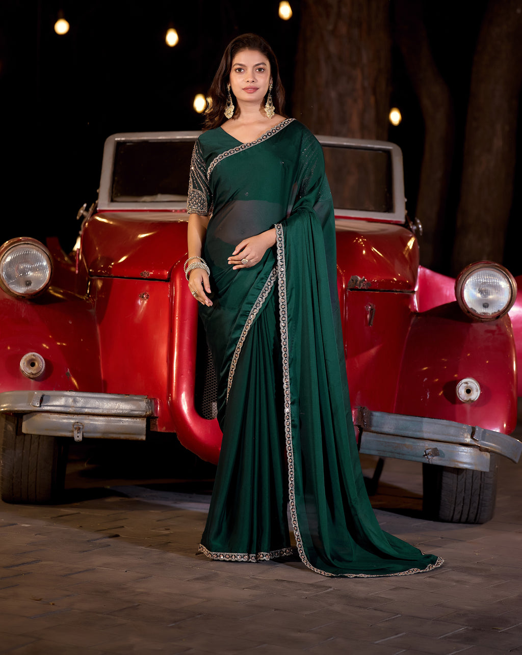 Royal Bottle Green Party Wear Saree