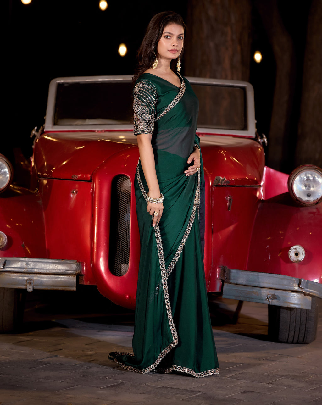 Royal Bottle Green Party Wear Saree