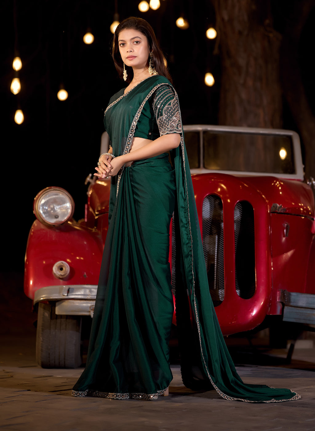 Royal Bottle Green Party Wear Saree