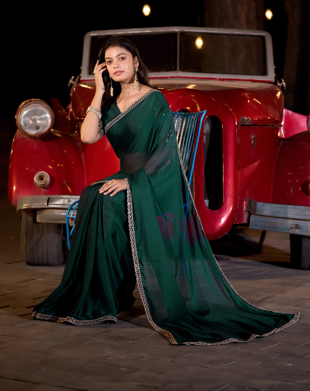 Royal Bottle Green Party Wear Saree