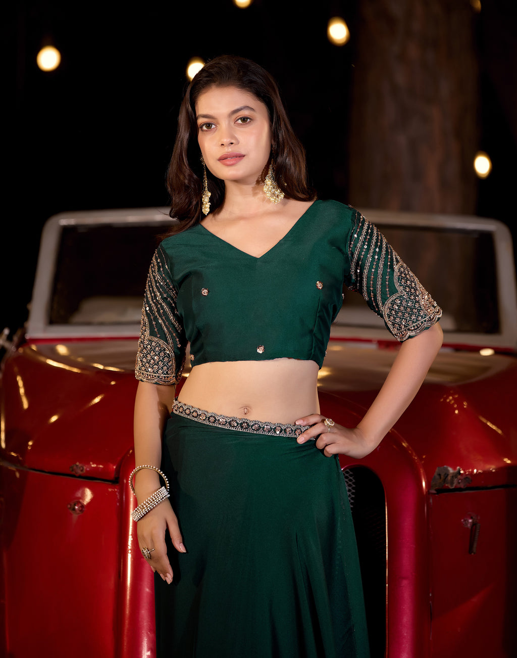 Royal Bottle Green Party Wear Saree