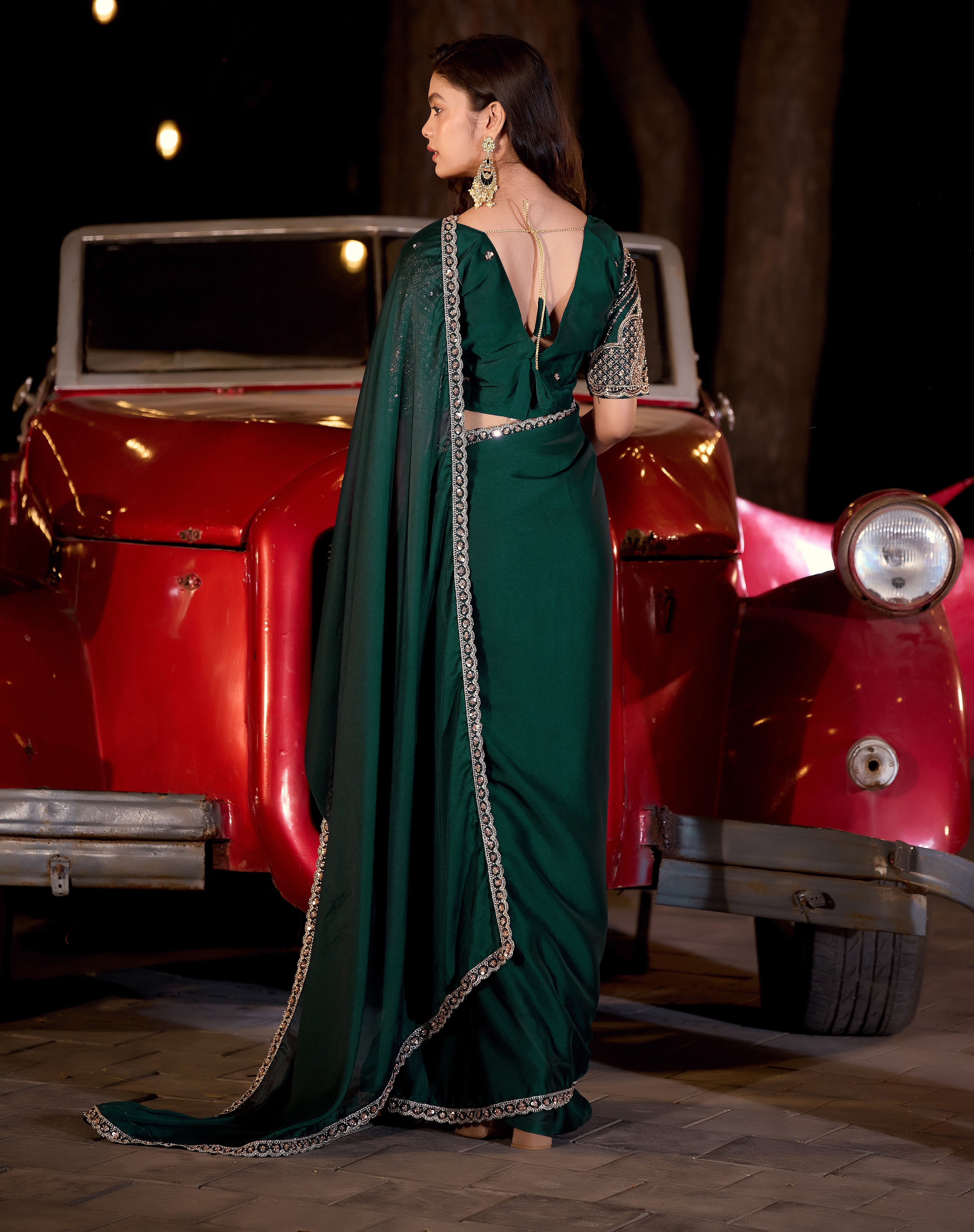 Royal Bottle Green Party Wear Saree